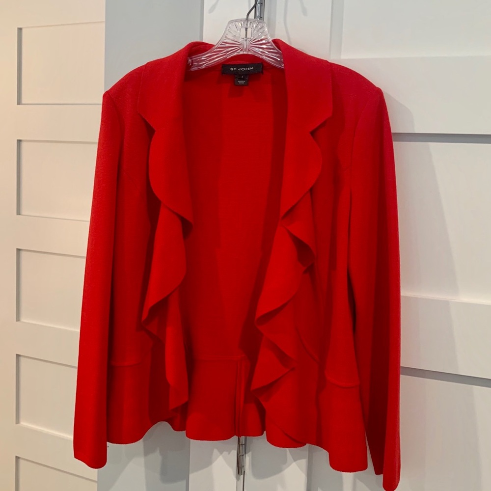 ST. JOHN  - Lady in Red! Waterfall Cardigan - Size 8 - Picture 4 of 8
